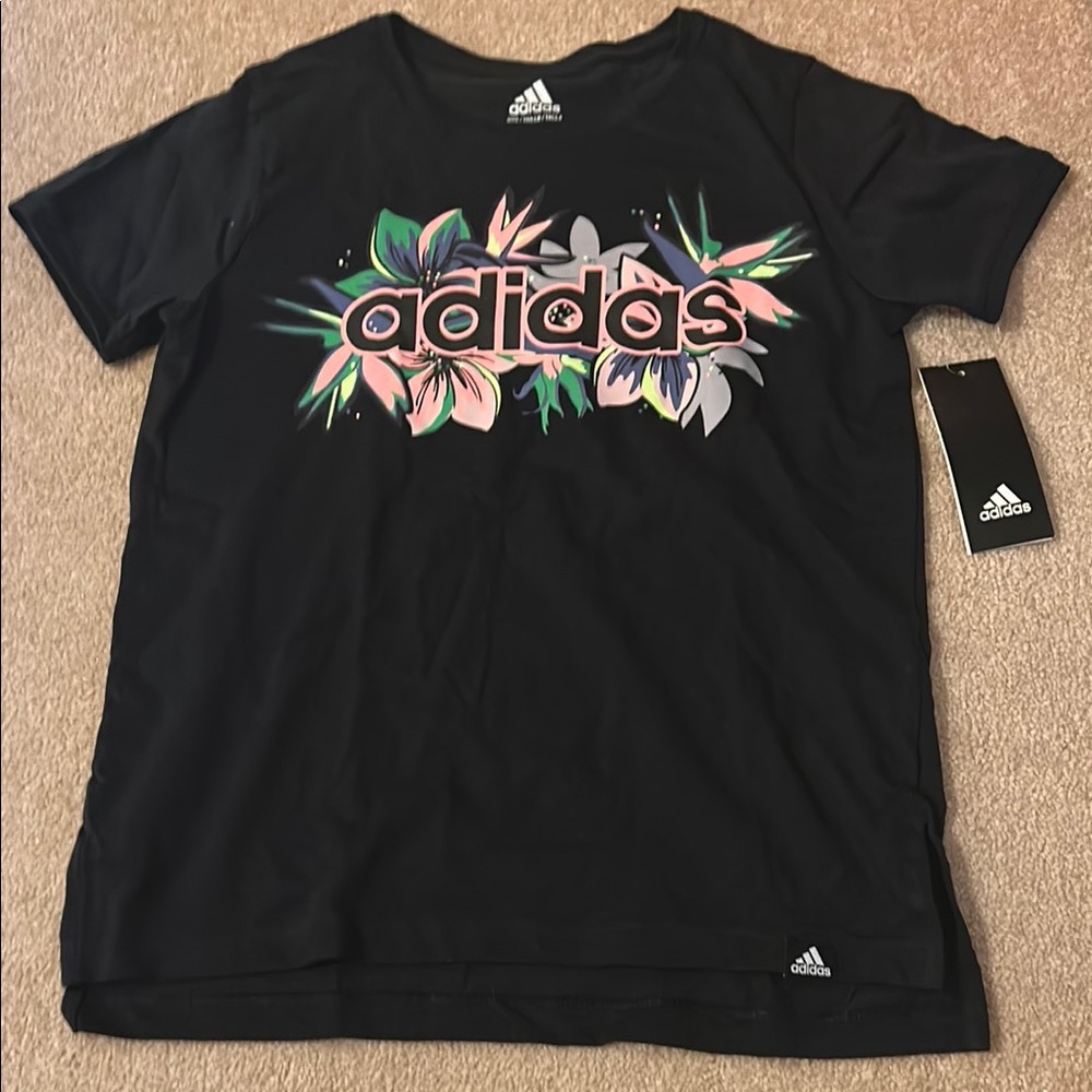 Adidas Black Floral Graphic Short Sleeve Tee